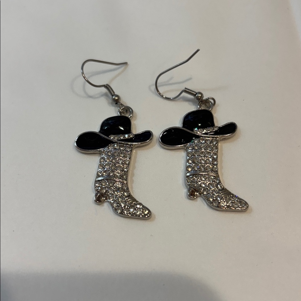 Black and Silver Cowboy Boot Earrings